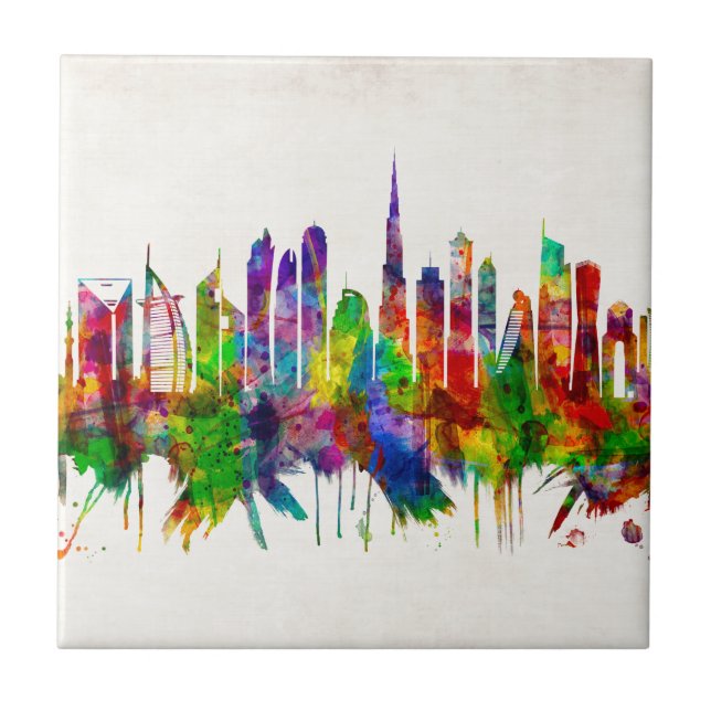 Dubai United Arab Emirates Skyline Tile (Front)