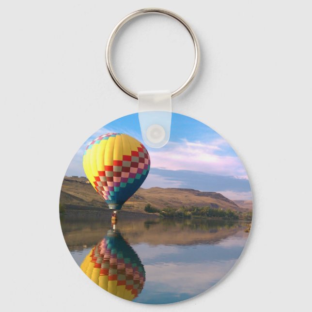 Dubble RAINBOW.  Hotair balloon on the snake river Key Ring (Front)