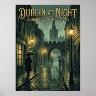 Dublin at Night Gothic Travel Poster, Dark Moody  Poster