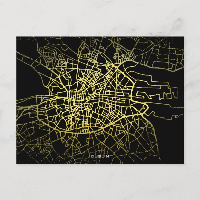 Dublin Gold Style Art Map Postcard (Front)