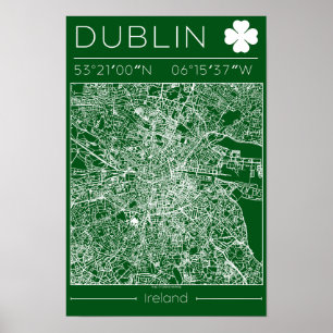 Dublin Green Map Poster Minimal Wall Art Ireland