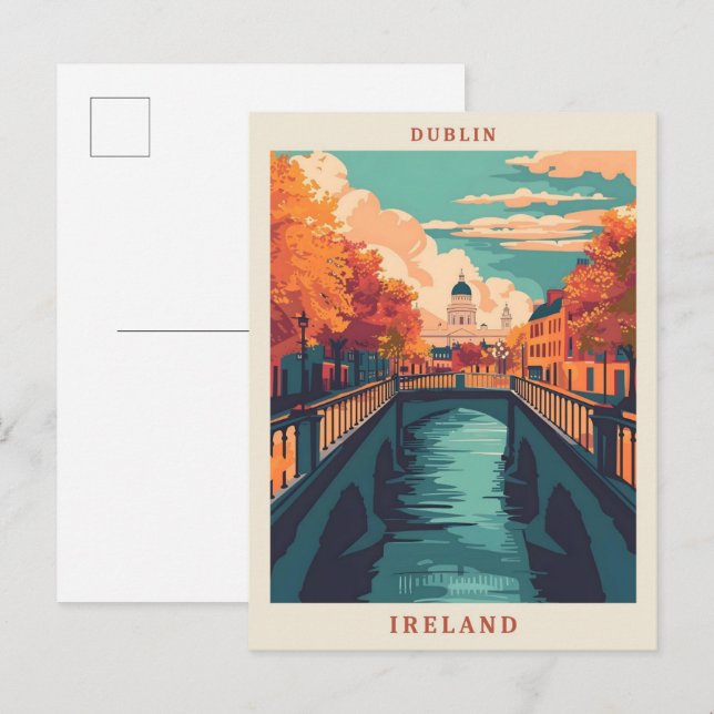 Dublin Ireland Art Elegant Vintage Travel Postcard (Front/Back)