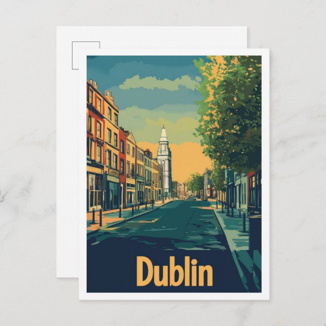 Dublin Ireland Art Vintage Travel Illustration Postcard (Front/Back)