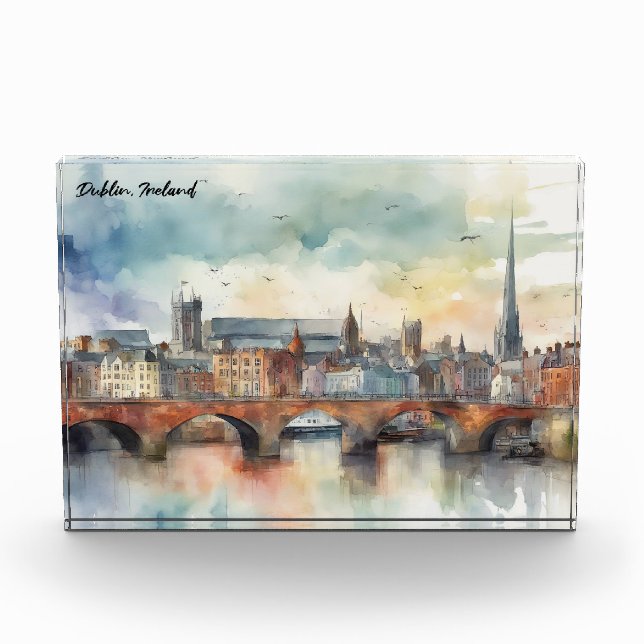 Dublin Ireland City Silhouette Watercolor Painting Photo Block (Front)