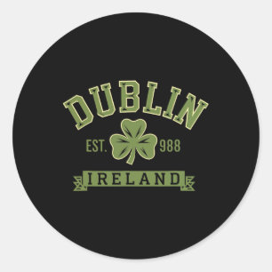 Dublin Ireland Clover Leaf Shamrock Celtic Est 988 Classic Round Sticker