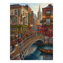 Dublin Ireland Ha'penny Bridge Sunset Travel Poste Poster