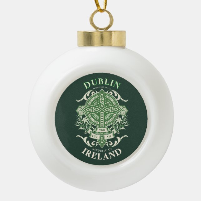 Dublin Ireland Irish Celtic Cross Ceramic Ball Christmas Ornament (Front)