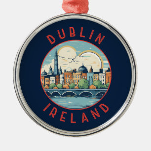 Dublin Ireland Retro Distressed Circle Metal Tree Decoration