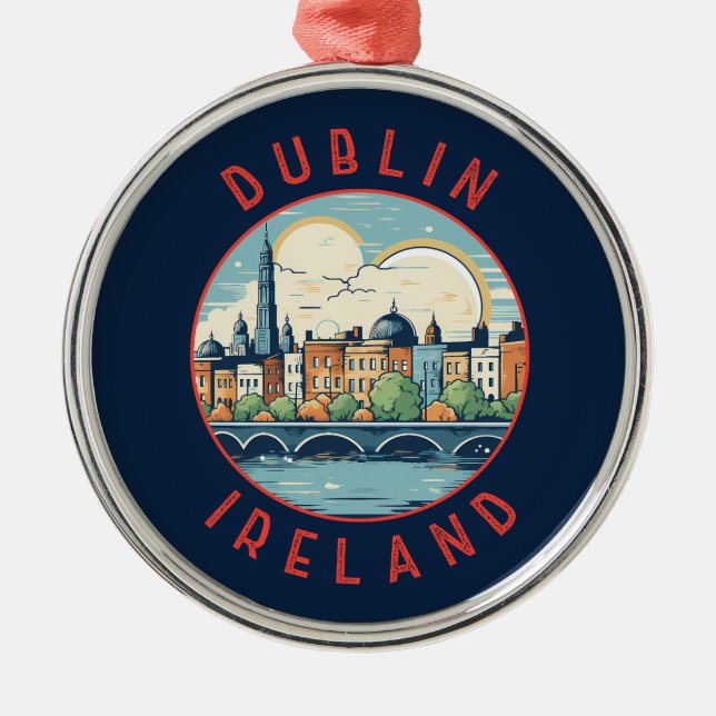 Dublin Ireland Retro Distressed Circle Metal Tree Decoration (Front)