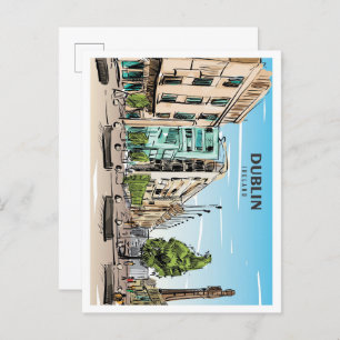 Dublin Ireland Sketch Art Vintage Travel Postcard