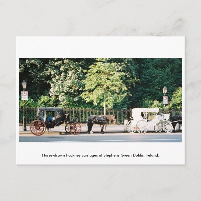 Dublin Ireland, Stephens Green Horse carriages Postcard (Front)