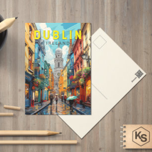 Dublin Ireland Travel Art Vintage Postcard