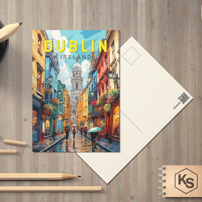 Dublin Ireland Travel Art Vintage Postcard (Creator Uploaded)