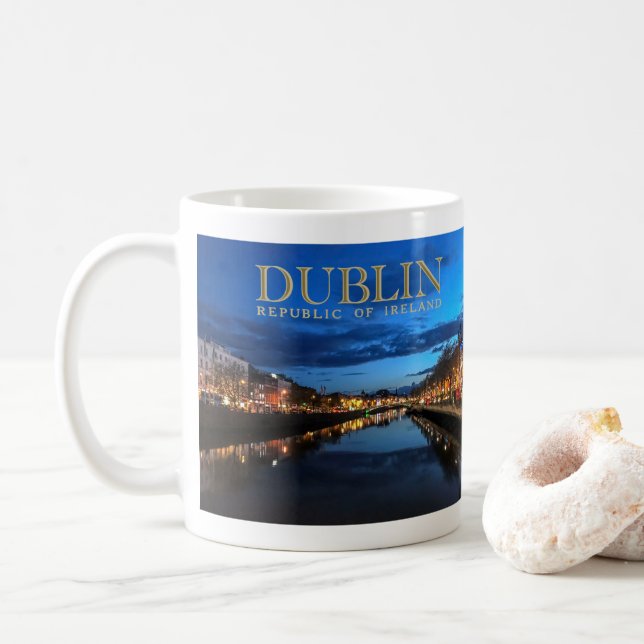 Dublin Ireland Twilight Coffee Mug (With Donut)