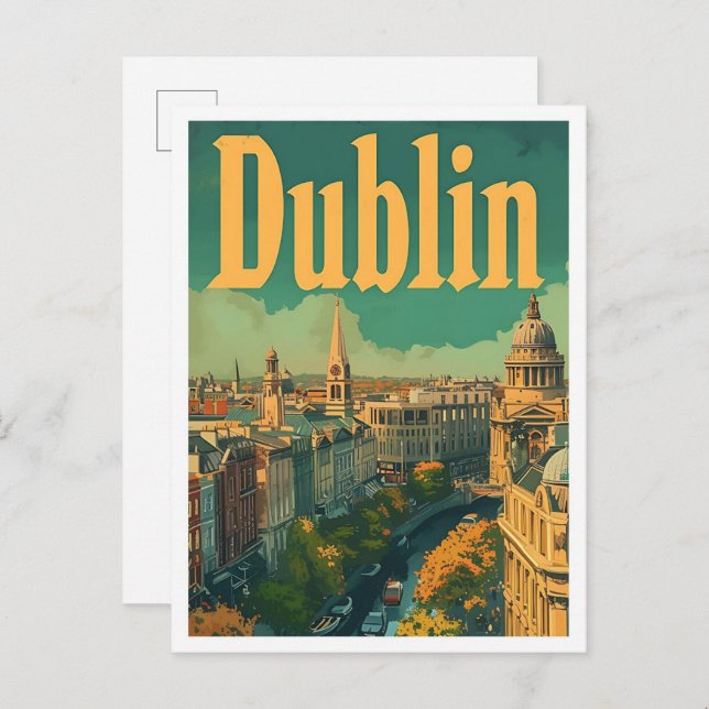 Dublin Ireland Vintage Art Travel Illustration Postcard (Front/Back)