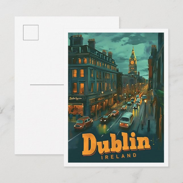 Dublin Ireland Vintage Art Travel Illustration Postcard (Front/Back)