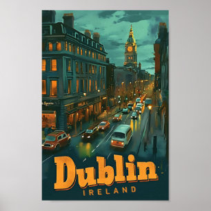 Dublin Ireland Vintage Art Travel Illustration Poster