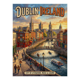 Dublin Ireland Vintage Travel Poster City of Legen