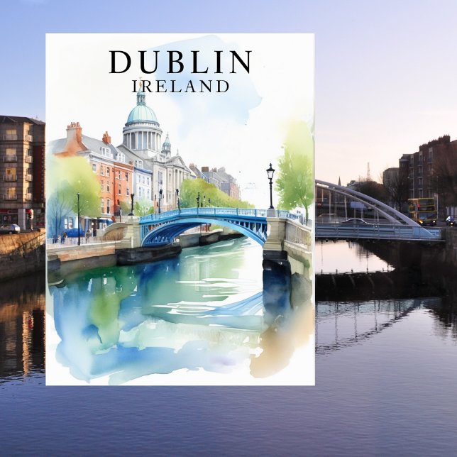 Dublin, Ireland Watercolor Travel Art Postcard (Dublin, Ireland Watercolor Travel Art Postcard)