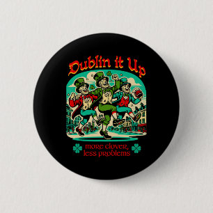 Dublin It Up - Irish Leprechauns Dancing 6 Cm Round Badge