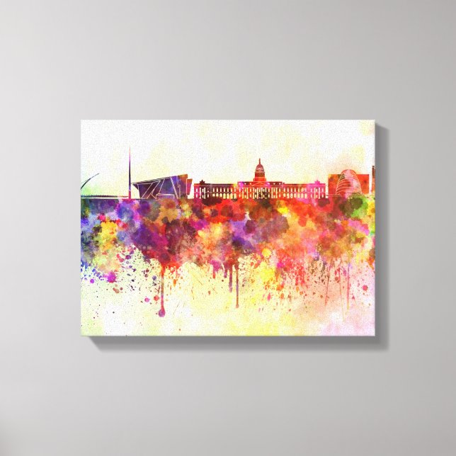 Dublin skyline in watercolor background canvas print (Front)