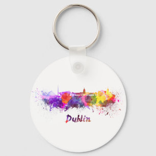 Dublin skyline in watercolor key ring