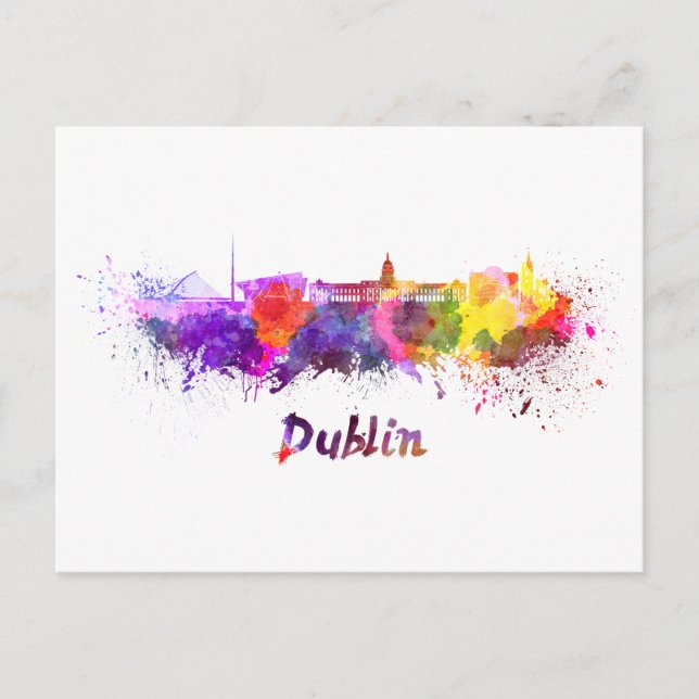 Dublin skyline in watercolor postcard (Front)