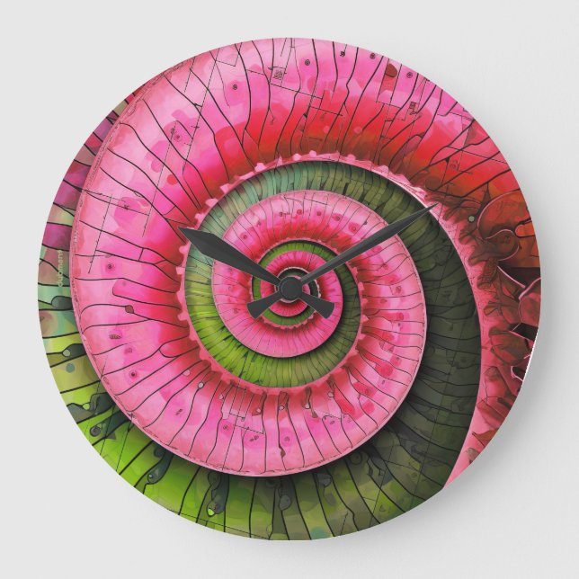 Dubman Designs: Glowing Pink and Green Fibonacci  Large Clock (Front)