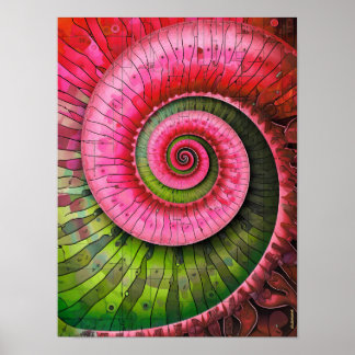 Dubman Designs: Glowing Pink and Green Fibonacci Poster