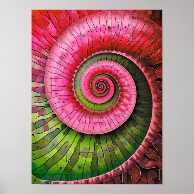 Dubman Designs: Glowing Pink and Green Fibonacci  Poster (Front)