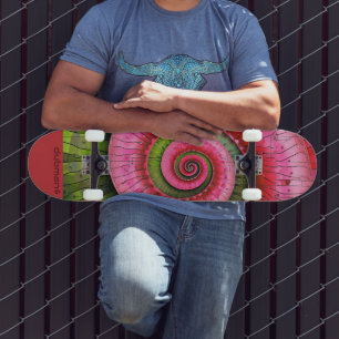 Dubman Designs: Glowing Pink and Green Fibonacci  Skateboard
