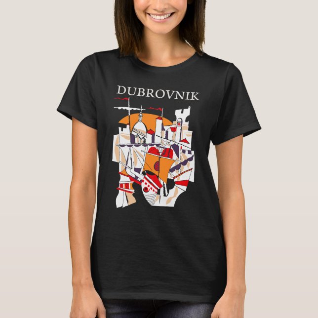 Dubrovnik Abstract Collage Art Black Travel T-Shirt (Front)