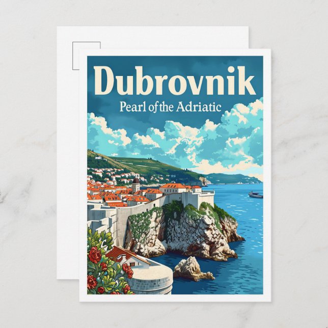 Dubrovnik Croatia Artistic Travel Illustration Postcard (Front/Back)