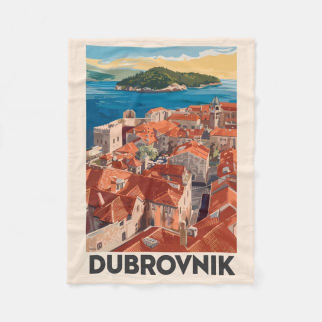 Dubrovnik Croatia Illustration Travel Art Vintage Fleece Blanket (Front)