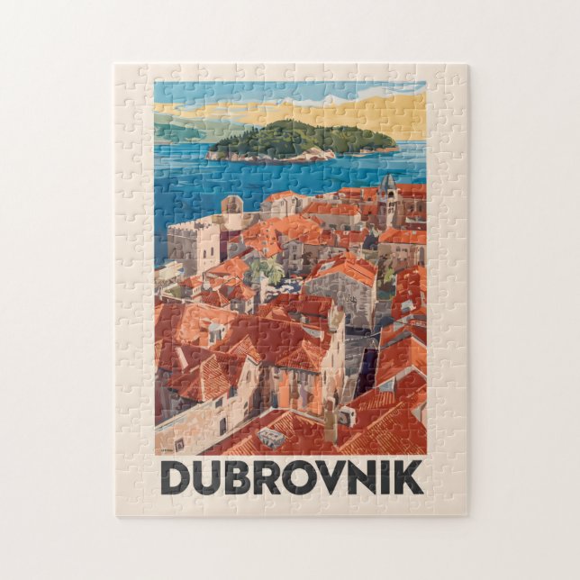 Dubrovnik Croatia Illustration Travel Art Vintage Jigsaw Puzzle (Vertical)