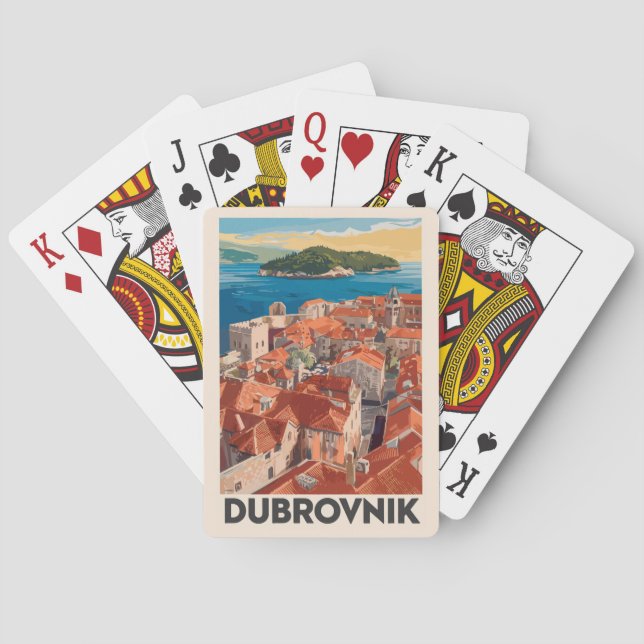 Dubrovnik Croatia Illustration Travel Art Vintage Playing Cards (Back)