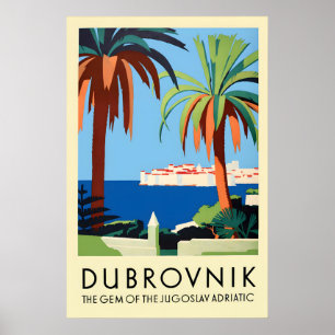 Dubrovnik Croatia Travel Poster Vintage Adriatic