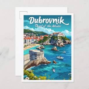 Dubrovnik Croatia Vintage Art Travel Illustration Postcard