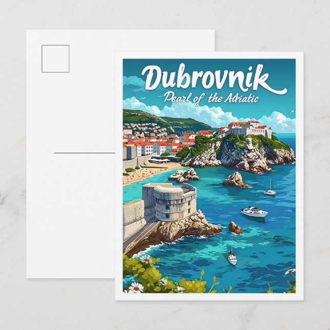 Dubrovnik Croatia Vintage Art Travel Illustration Postcard (Front/Back)