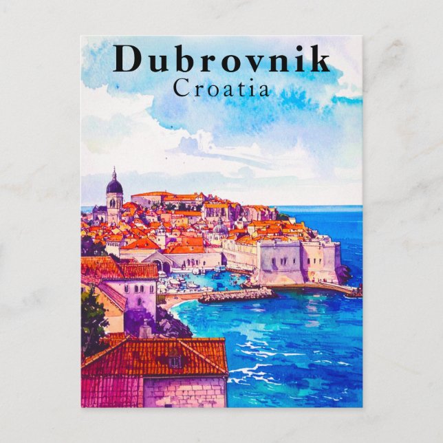 Dubrovnik Croatia Vintage Old Town Travel Postcard (Front)