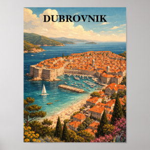 Dubrovnik Croatia Vintage Travel Art Poster