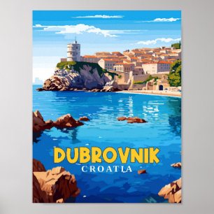 Dubrovnik Croatia vintage travel illustration Poster
