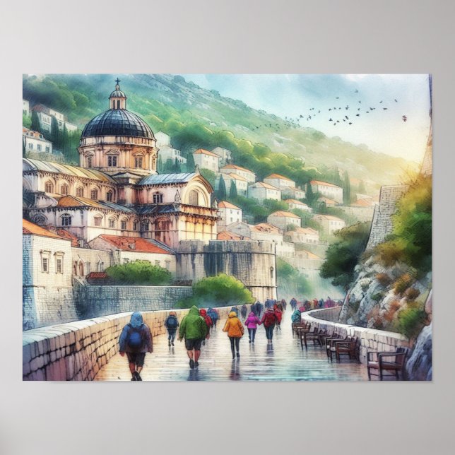  Dubrovnik Croatia Walk on Wall watercolor Poster (Front)