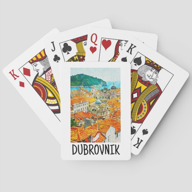 Dubrovnik Croatia Watercolor Oil Paint Postcard Playing Cards (Back)