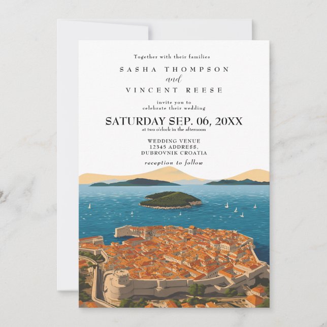 Dubrovnik Croatia Wedding Invitation Retro (Front)
