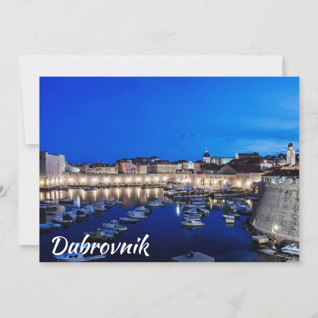 Dubrovnik harbor and walls illuminated at night (Front)