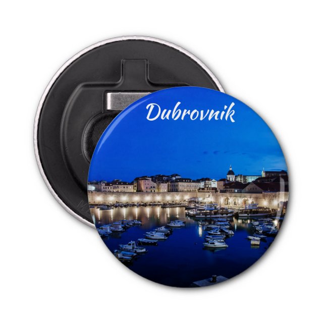 Dubrovnik harbor and walls illuminated at night bottle opener (Front)