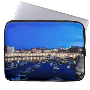 Dubrovnik harbour and walls illuminated at night laptop sleeve