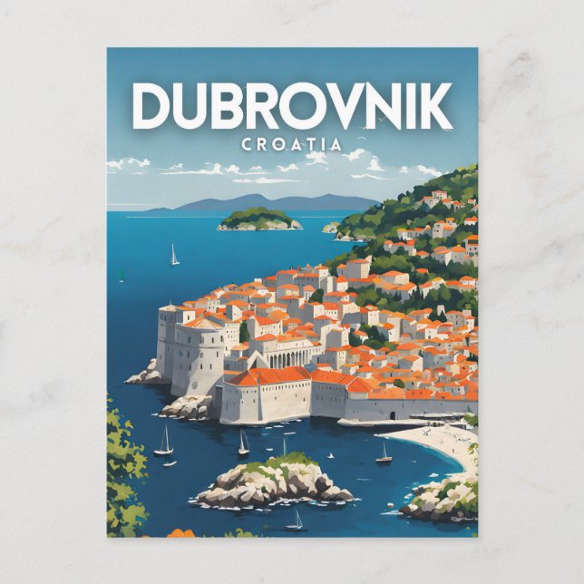 Dubrovnik Nostalgic Retro Travel Art Postcard (Front)