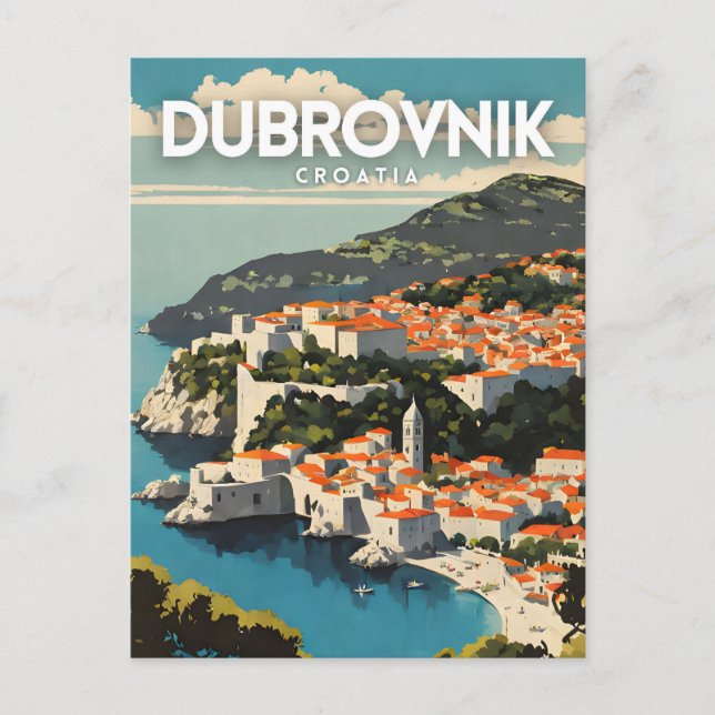 Dubrovnik Nostalgic Travel Art Postcard (Front)